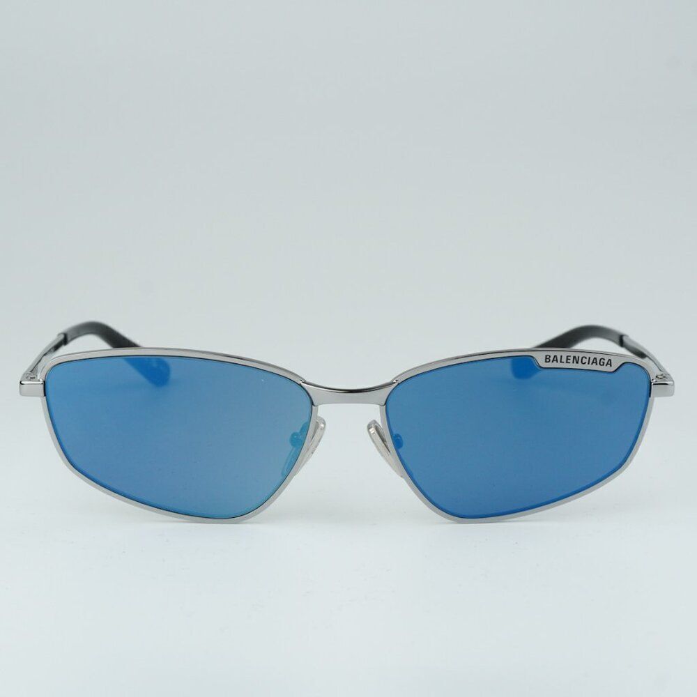NEW Balenciaga BB0277S 003 Ruthenium Blue Mirrored Geometric Unisex Sunglasses - Picture 8 of 14